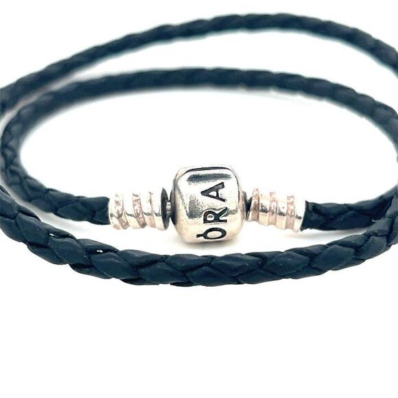 Pandora Black Double Wrap Leather Bracelet - Picture 2 of 4